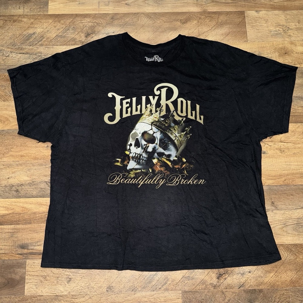 Jelly Roll Mens Beautifully Broken Crowned Skull Graphic Black Shirt 3X